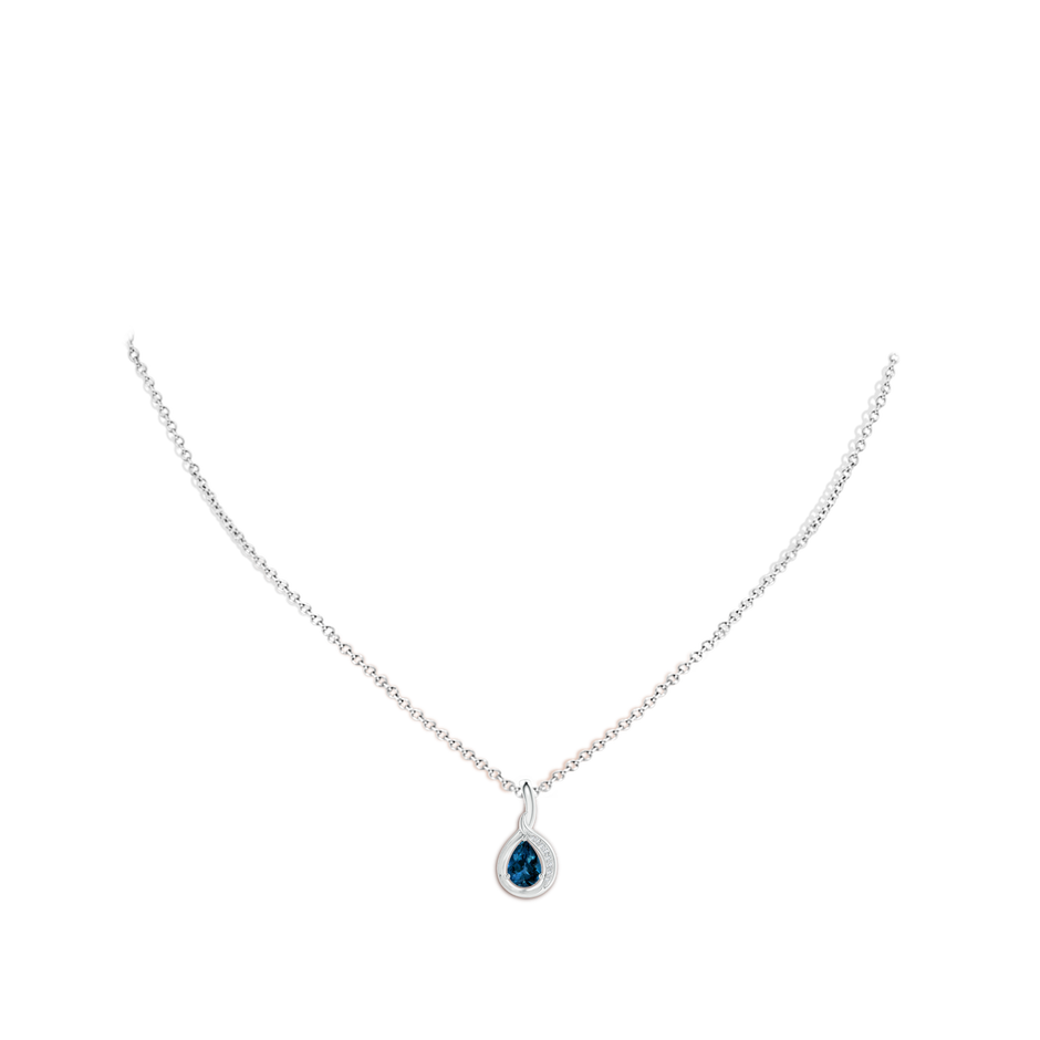 7x5mm AAAA Pear-Shaped London Blue Topaz and Diamond Loop Pendant in P950 Platinum body-neck