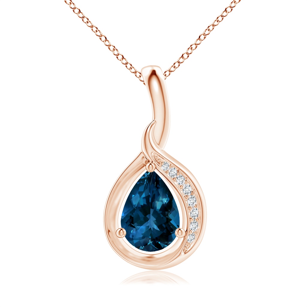 7x5mm AAAA Pear-Shaped London Blue Topaz and Diamond Loop Pendant in Rose Gold