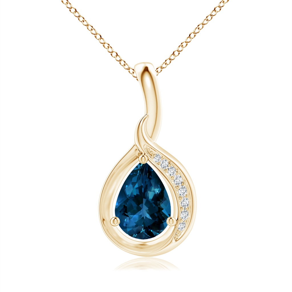 7x5mm AAAA Pear-Shaped London Blue Topaz and Diamond Loop Pendant in Yellow Gold
