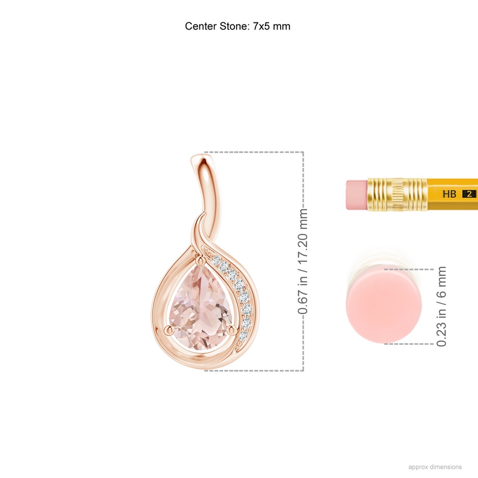 7x5mm AAA Pear-Shaped Morganite and Diamond Loop Pendant in Rose Gold ruler