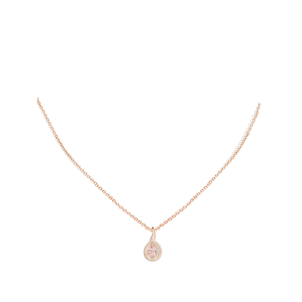 7x5mm AAA Pear-Shaped Morganite and Diamond Loop Pendant in Rose Gold Body-Neck