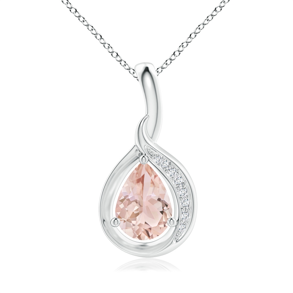 7x5mm AAA Pear-Shaped Morganite and Diamond Loop Pendant in White Gold 