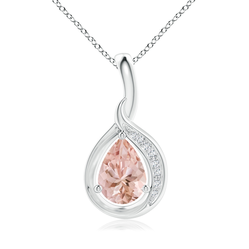 7x5mm AAAA Pear-Shaped Morganite and Diamond Loop Pendant in P950 Platinum