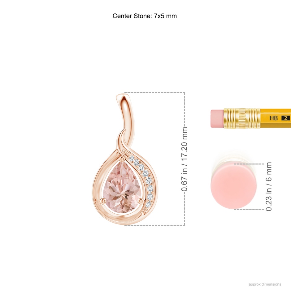 7x5mm AAAA Pear-Shaped Morganite and Diamond Loop Pendant in Rose Gold ruler