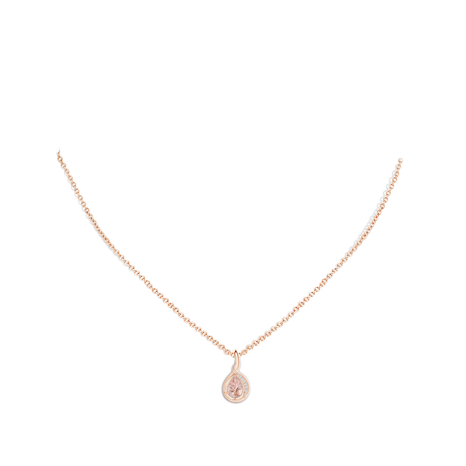 7x5mm AAAA Pear-Shaped Morganite and Diamond Loop Pendant in Rose Gold body-neck