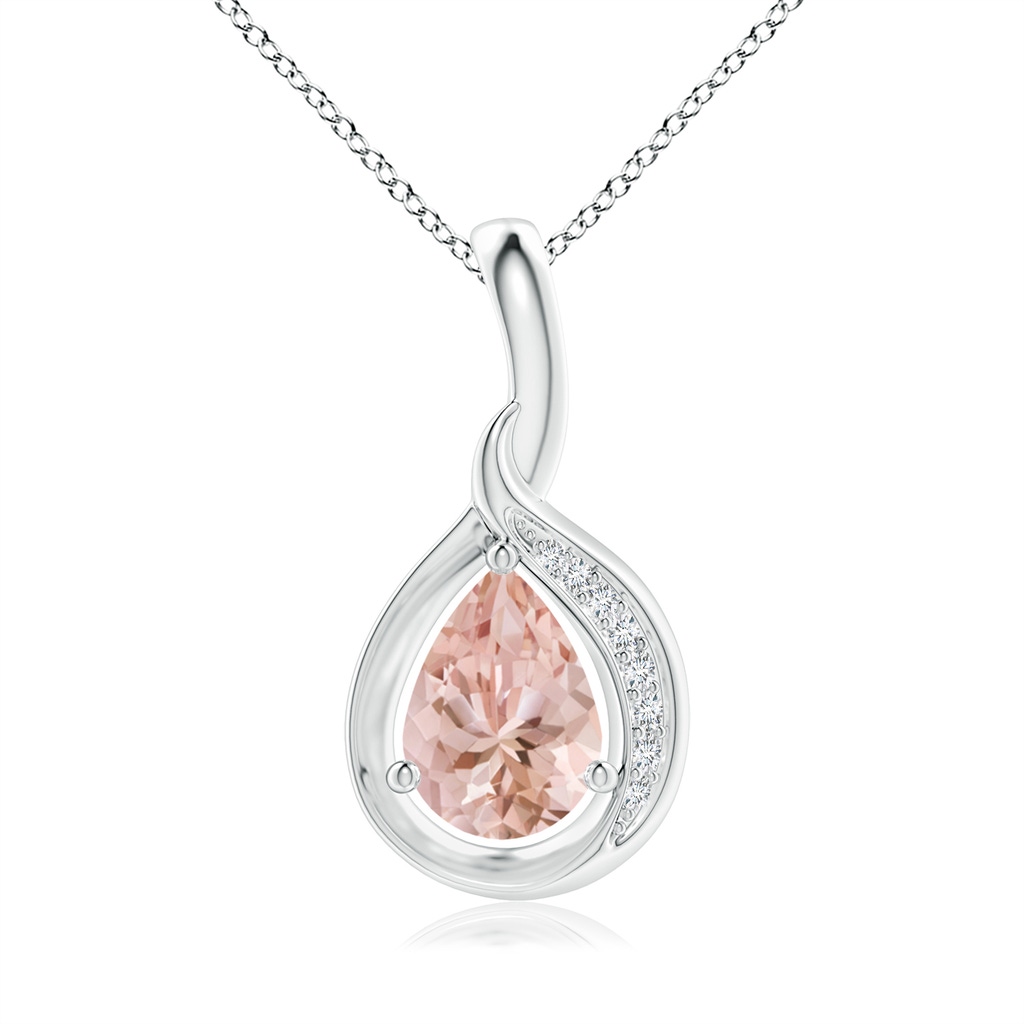 7x5mm AAAA Pear-Shaped Morganite and Diamond Loop Pendant in White Gold