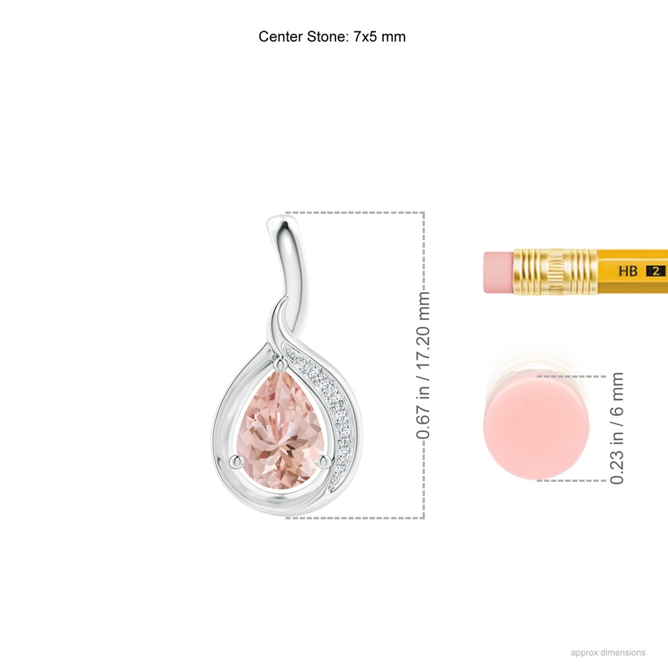 7x5mm AAAA Pear-Shaped Morganite and Diamond Loop Pendant in White Gold ruler