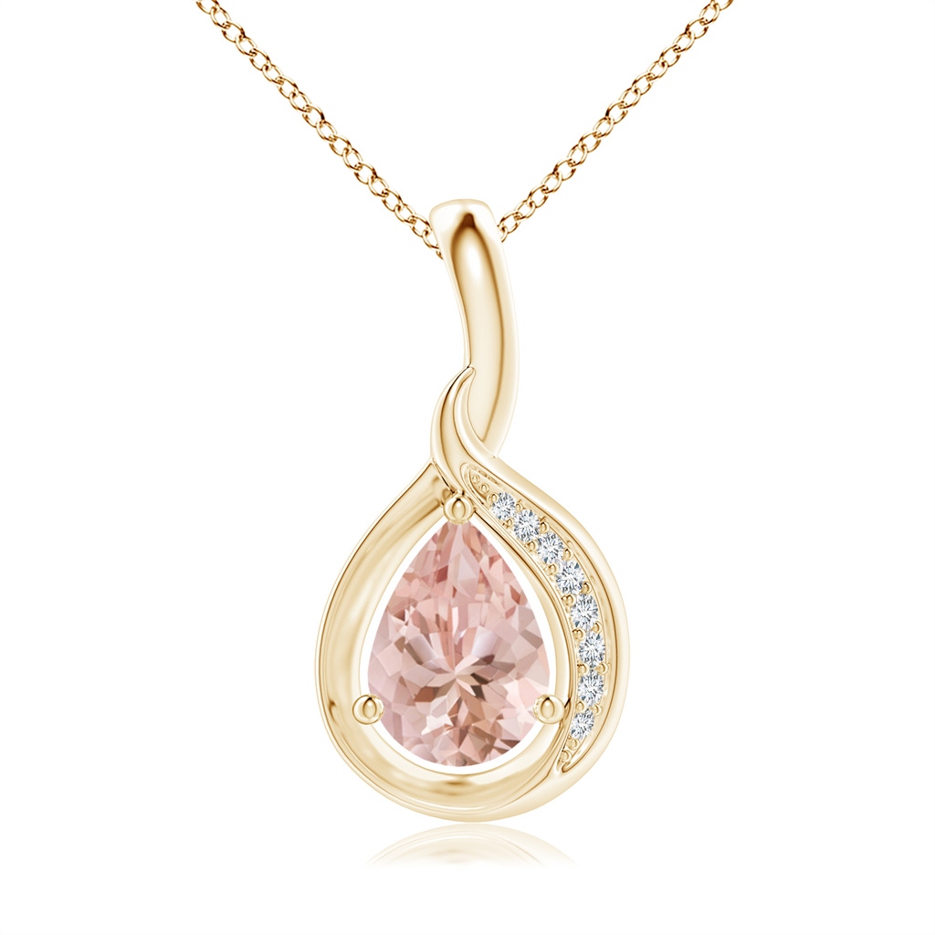 7x5mm AAAA Pear-Shaped Morganite and Diamond Loop Pendant in Yellow Gold