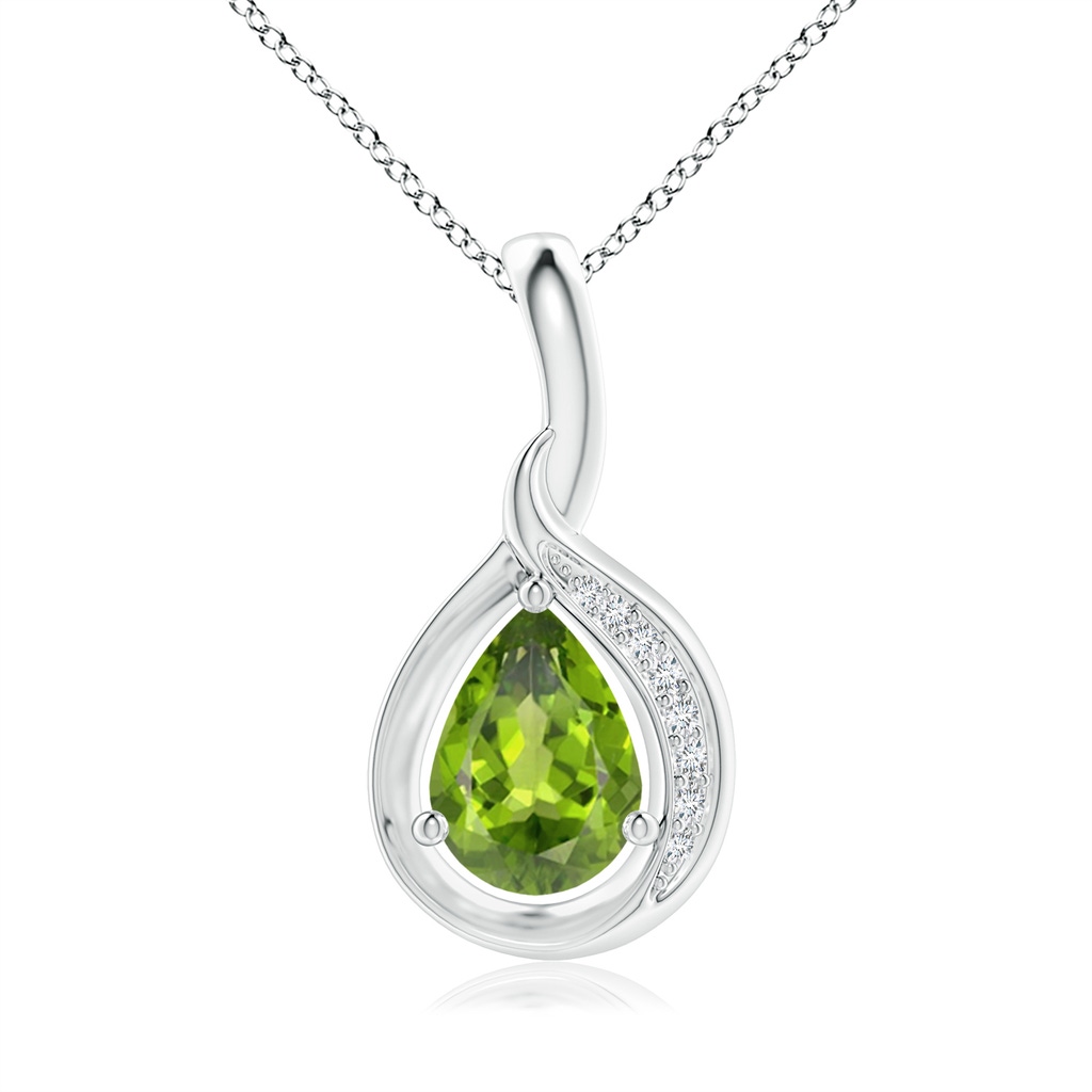 7x5mm AAA Pear-Shaped Peridot and Diamond Loop Pendant in White Gold 