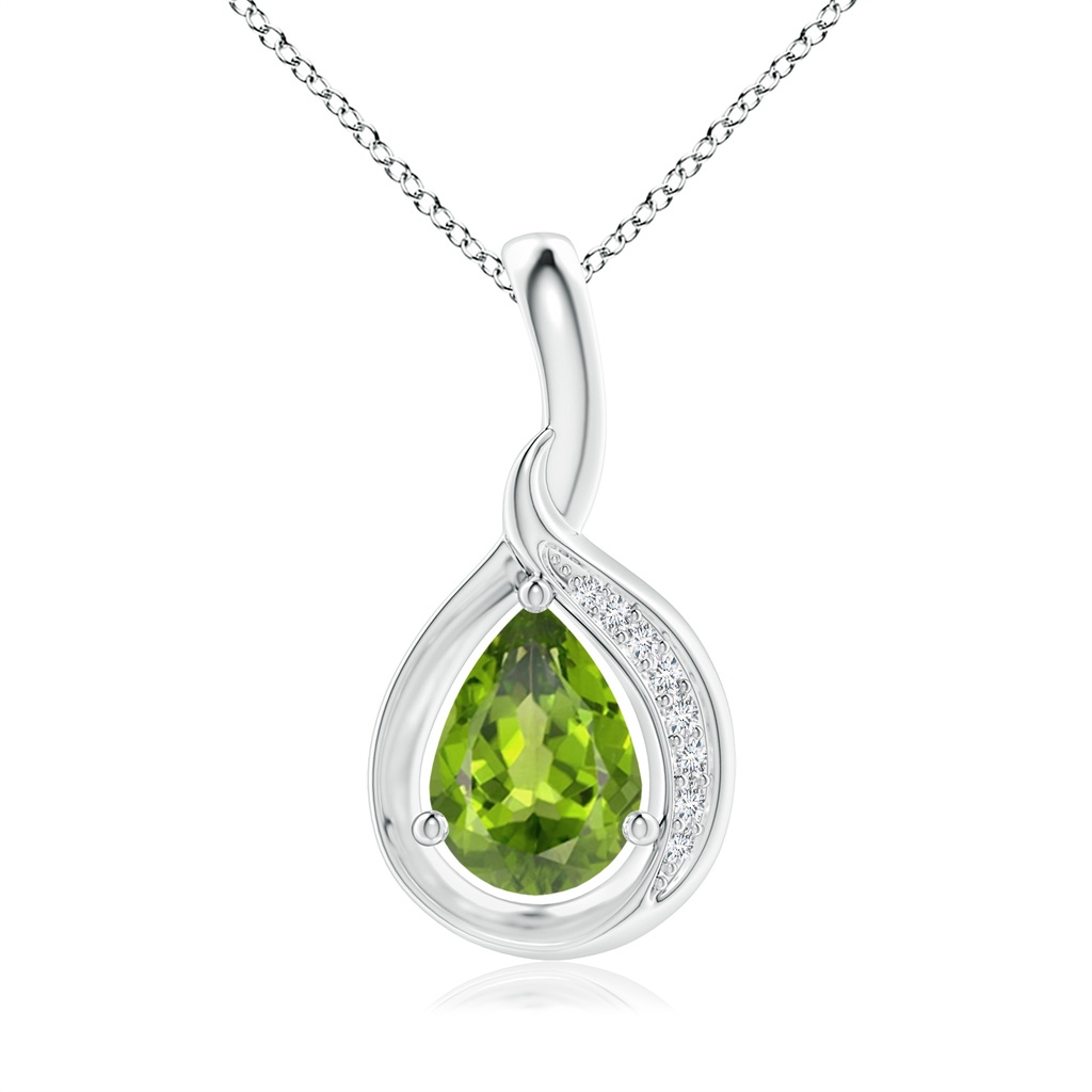 7x5mm AAA Pear-Shaped Peridot and Diamond Loop Pendant in White Gold