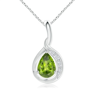7x5mm AAA Pear-Shaped Peridot and Diamond Loop Pendant in White Gold