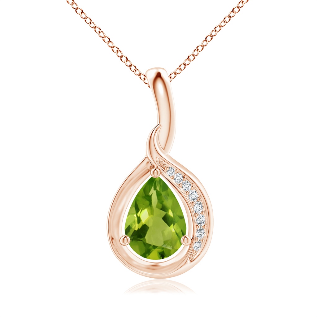 7x5mm AAAA Pear-Shaped Peridot and Diamond Loop Pendant in Rose Gold