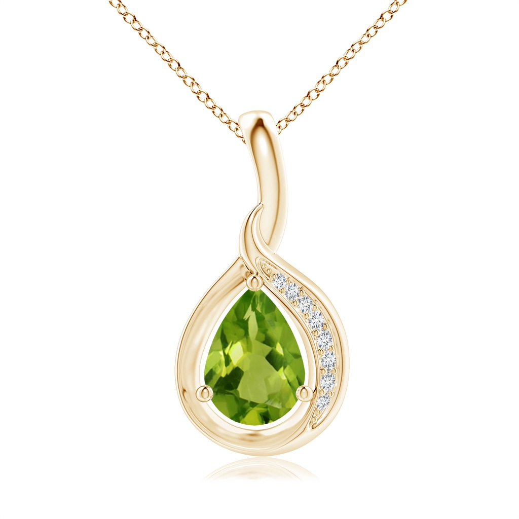 7x5mm AAAA Pear-Shaped Peridot and Diamond Loop Pendant in Yellow Gold