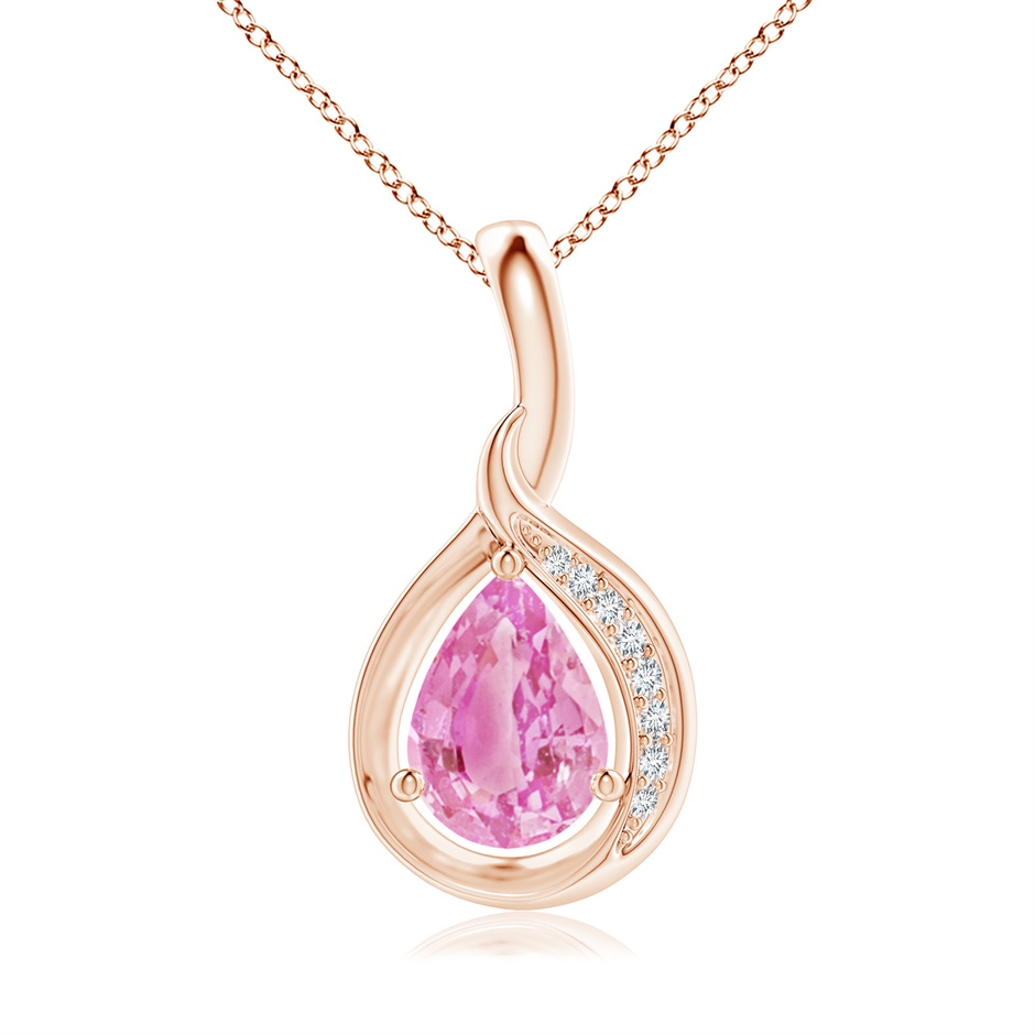 7x5mm A Pear-Shaped Pink Sapphire and Diamond Loop Pendant in 9K Rose Gold 