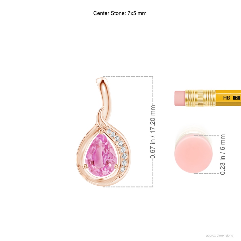 7x5mm A Pear-Shaped Pink Sapphire and Diamond Loop Pendant in 9K Rose Gold ruler