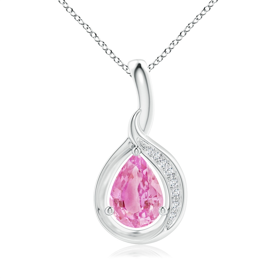 7x5mm A Pear-Shaped Pink Sapphire and Diamond Loop Pendant in S999 Silver 
