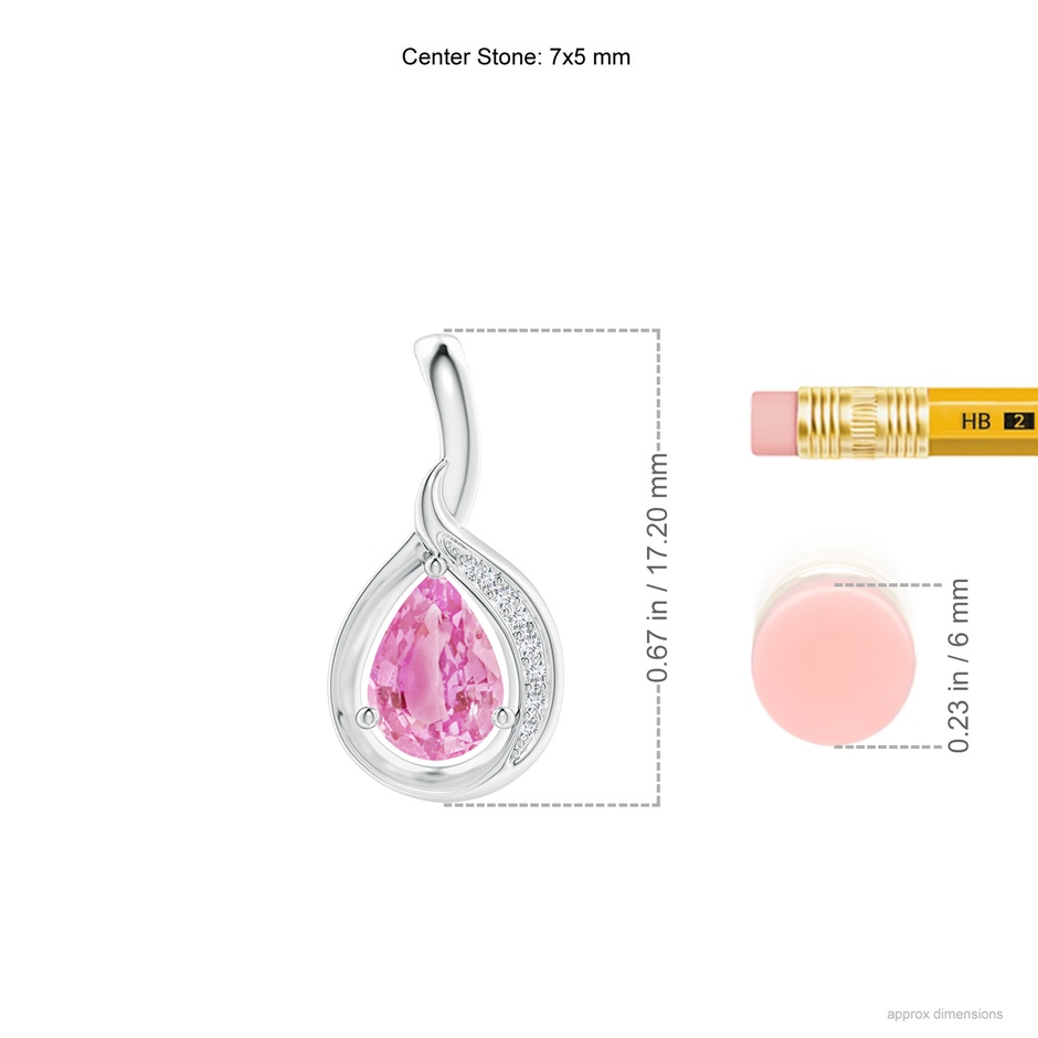 7x5mm A Pear-Shaped Pink Sapphire and Diamond Loop Pendant in S999 Silver ruler