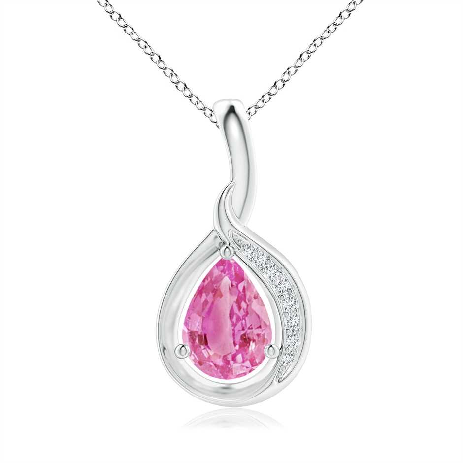 7x5mm AA Pear-Shaped Pink Sapphire and Diamond Loop Pendant in S999 Silver 