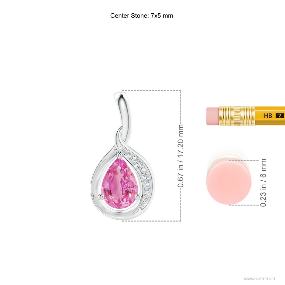 7x5mm AA Pear-Shaped Pink Sapphire and Diamond Loop Pendant in S999 Silver ruler