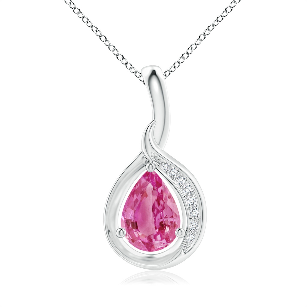 7x5mm AAA Pear-Shaped Pink Sapphire and Diamond Loop Pendant in White Gold