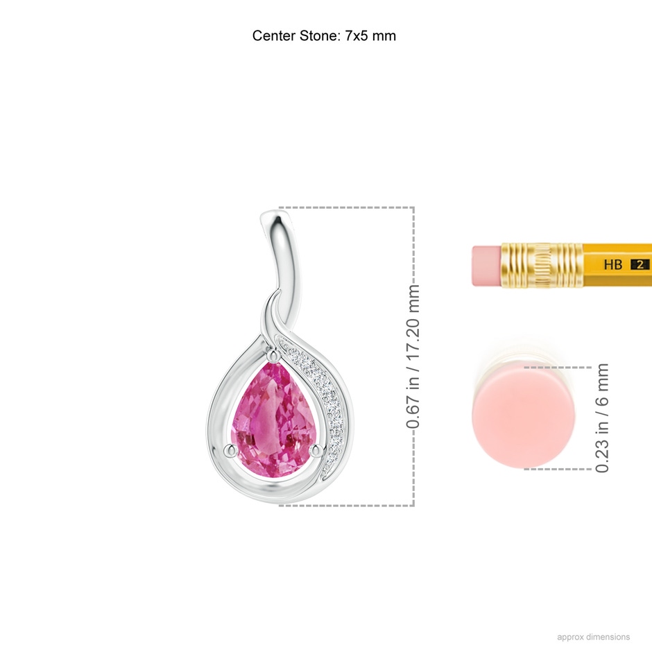 7x5mm AAA Pear-Shaped Pink Sapphire and Diamond Loop Pendant in White Gold ruler