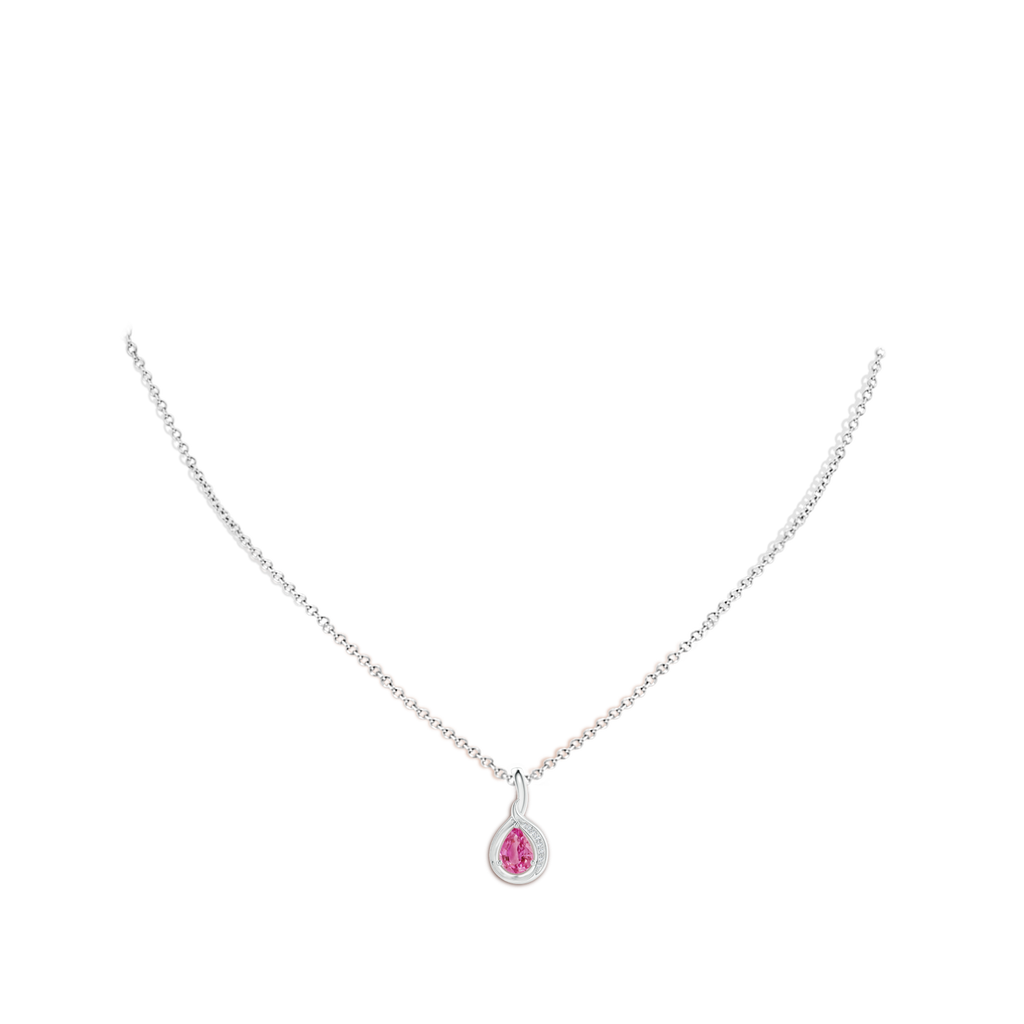 7x5mm AAA Pear-Shaped Pink Sapphire and Diamond Loop Pendant in White Gold Body-Neck
