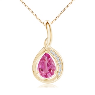 7x5mm AAA Pear-Shaped Pink Sapphire and Diamond Loop Pendant in Yellow Gold