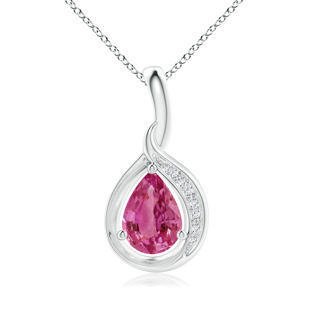 7x5mm AAAA Pear-Shaped Pink Sapphire and Diamond Loop Pendant in P950 Platinum
