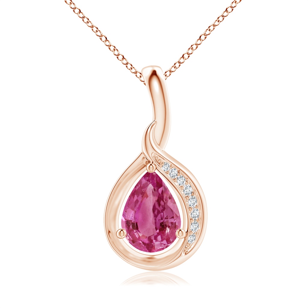 7x5mm AAAA Pear-Shaped Pink Sapphire and Diamond Loop Pendant in Rose Gold