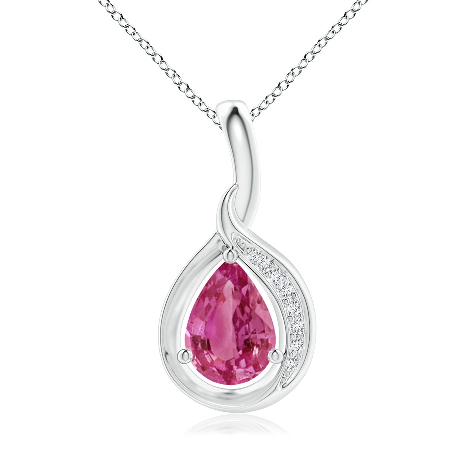 7x5mm AAAA Pear-Shaped Pink Sapphire and Diamond Loop Pendant in S999 Silver 