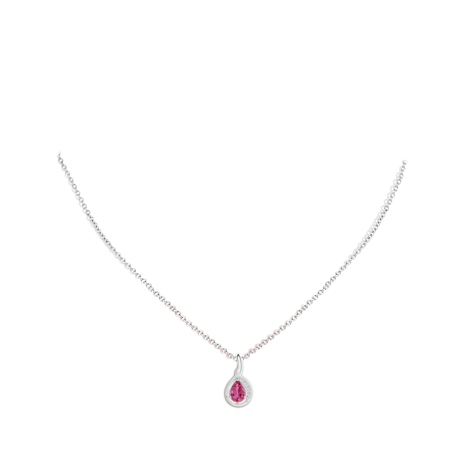 7x5mm AAAA Pear-Shaped Pink Sapphire and Diamond Loop Pendant in S999 Silver body-neck