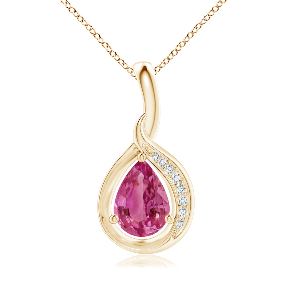 7x5mm AAAA Pear-Shaped Pink Sapphire and Diamond Loop Pendant in Yellow Gold 