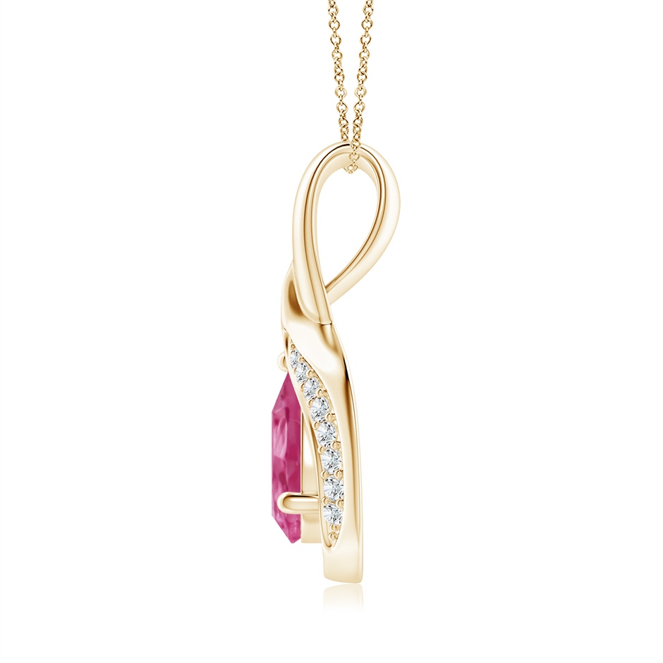 7x5mm AAAA Pear-Shaped Pink Sapphire and Diamond Loop Pendant in Yellow Gold side-1