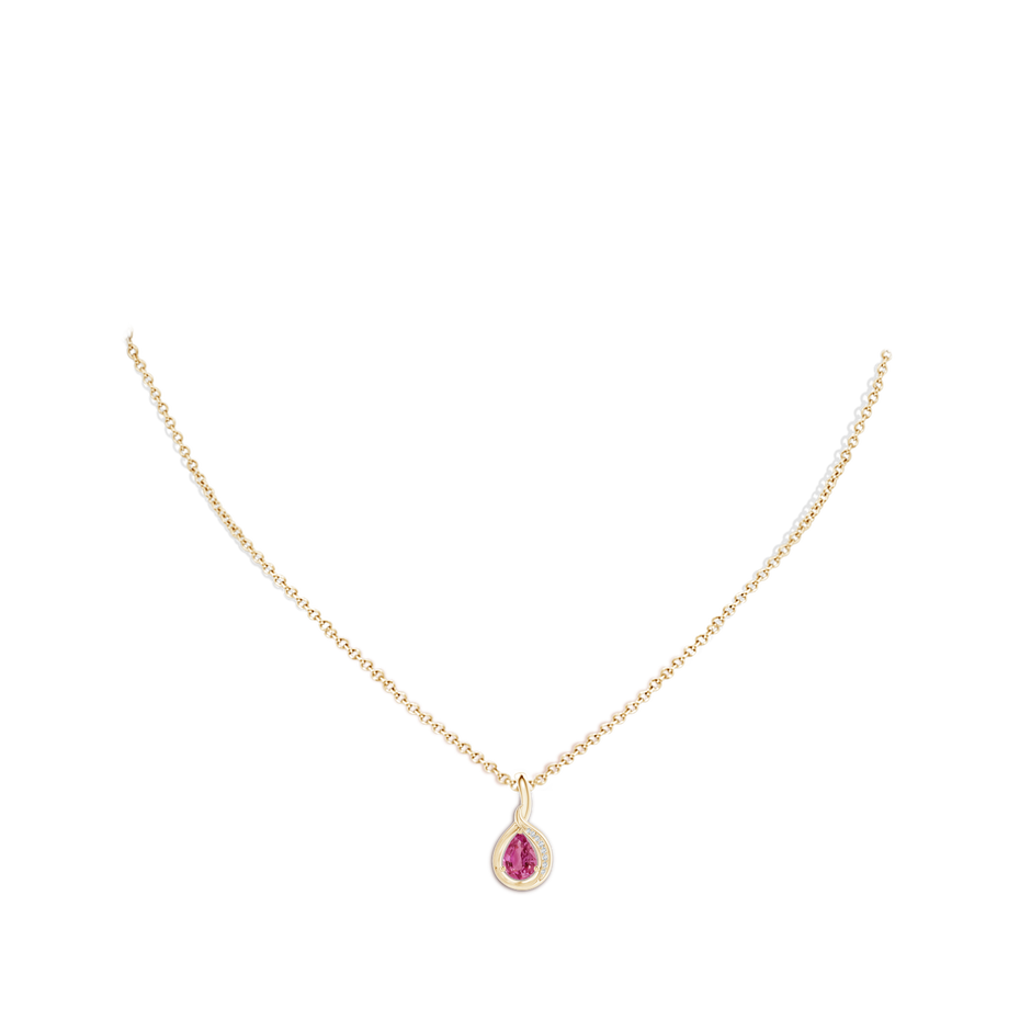 7x5mm AAAA Pear-Shaped Pink Sapphire and Diamond Loop Pendant in Yellow Gold body-neck