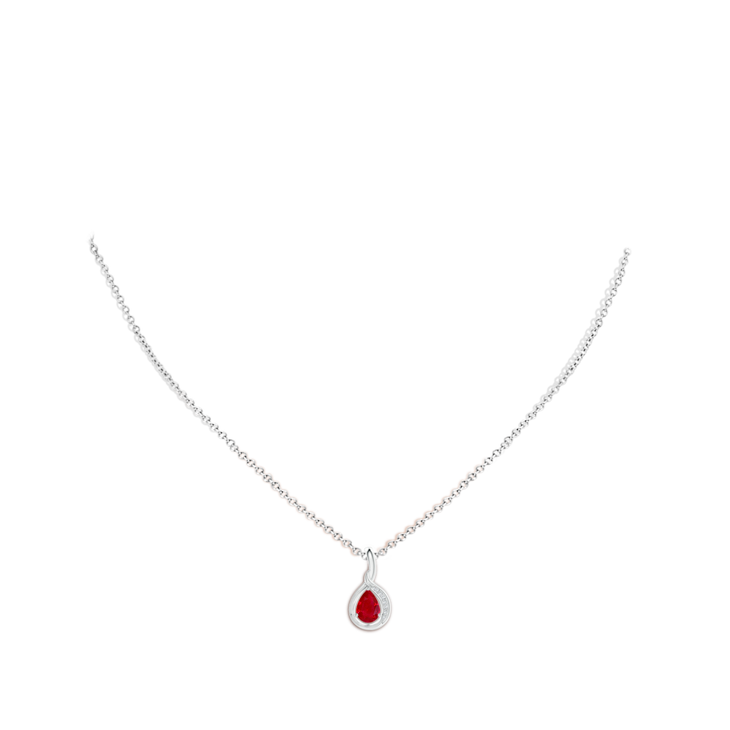 7x5mm AAA Pear-Shaped Ruby and Diamond Loop Pendant in White Gold Body-Neck