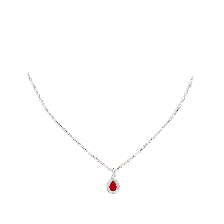 7x5mm AAA Pear-Shaped Ruby and Diamond Loop Pendant in White Gold body-neck