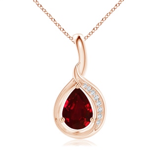 7x5mm AAAA Pear-Shaped Ruby and Diamond Loop Pendant in Rose Gold