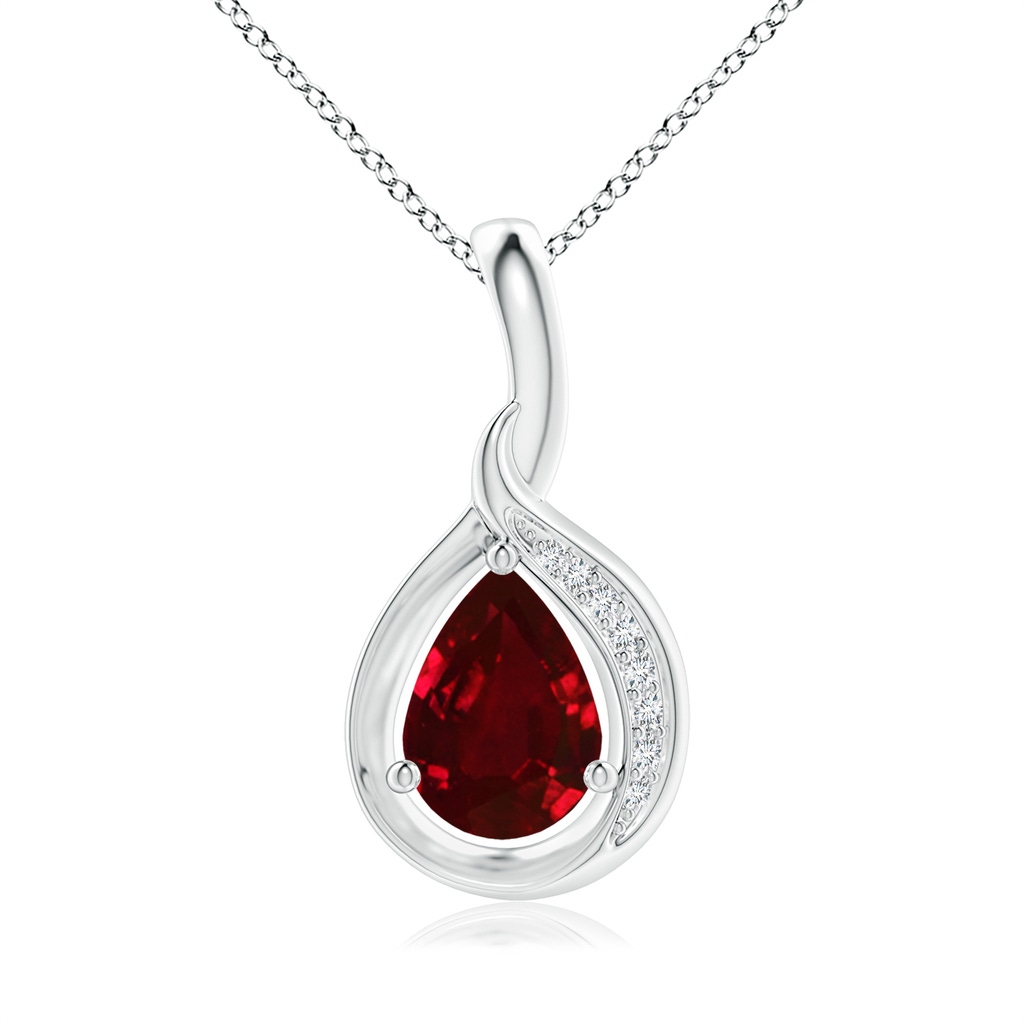7x5mm AAAA Pear-Shaped Ruby and Diamond Loop Pendant in S999 Silver