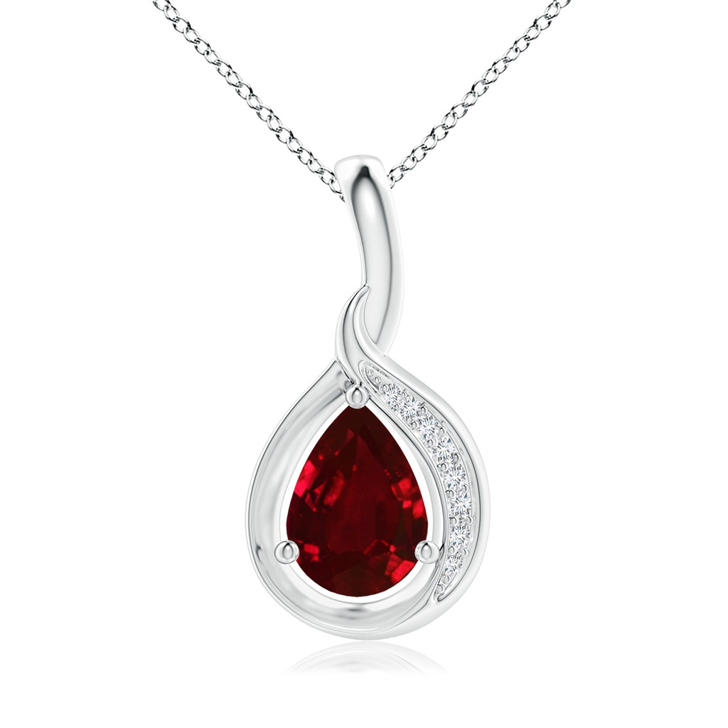 7x5mm Lab-Grown Pear-Shaped Ruby and Diamond Loop Pendant in S999 Silver