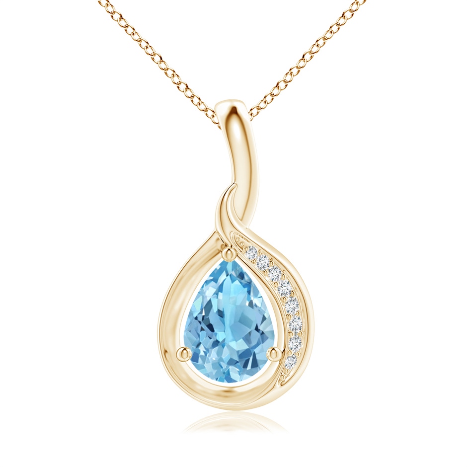 7x5mm A Pear-Shaped Swiss Blue Topaz and Diamond Loop Pendant in Yellow Gold 