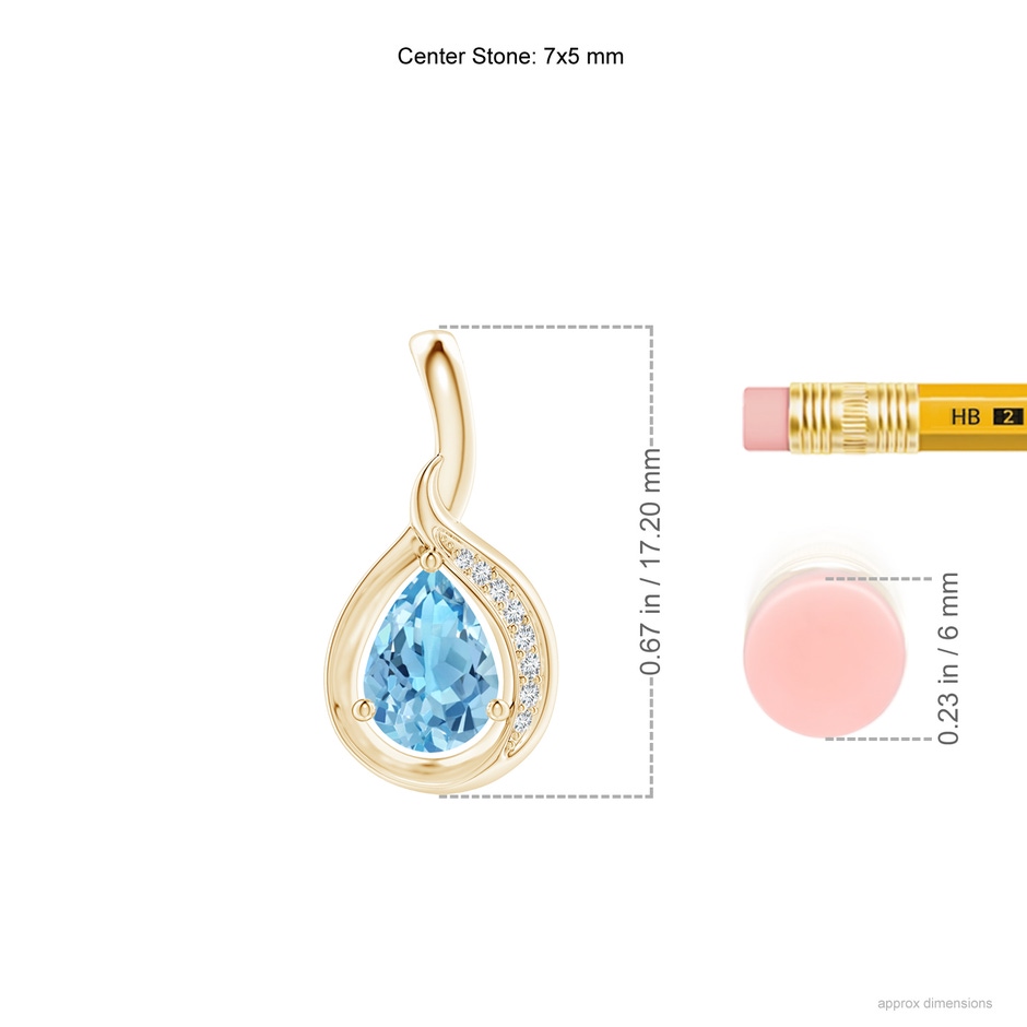 7x5mm A Pear-Shaped Swiss Blue Topaz and Diamond Loop Pendant in Yellow Gold ruler