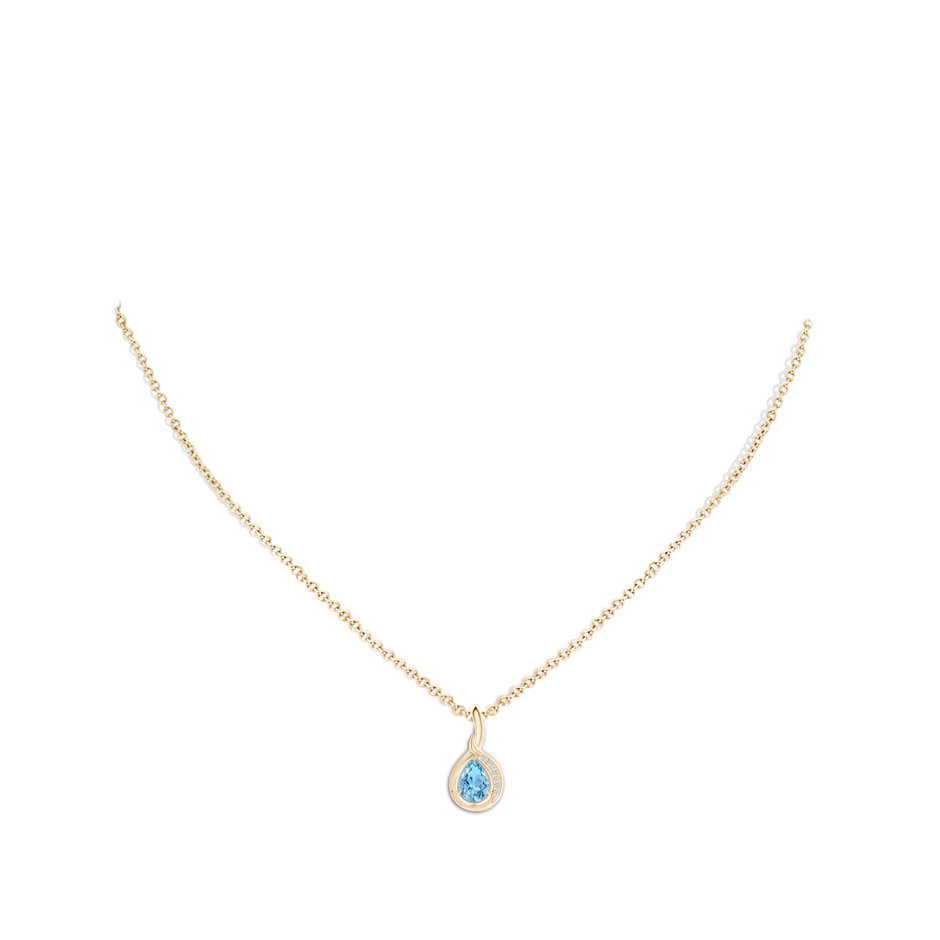 7x5mm A Pear-Shaped Swiss Blue Topaz and Diamond Loop Pendant in Yellow Gold body-neck