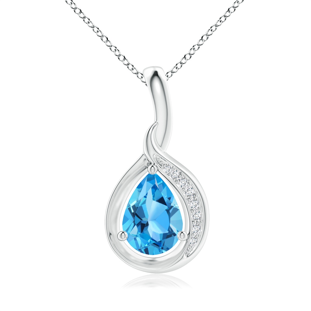 7x5mm AAA Pear-Shaped Swiss Blue Topaz and Diamond Loop Pendant in White Gold 