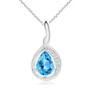 7x5mm AAA Pear-Shaped Swiss Blue Topaz and Diamond Loop Pendant in White Gold