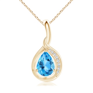 7x5mm AAA Pear-Shaped Swiss Blue Topaz and Diamond Loop Pendant in Yellow Gold