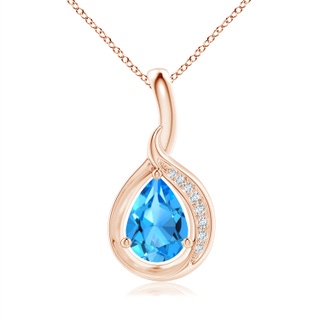 7x5mm AAAA Pear-Shaped Swiss Blue Topaz and Diamond Loop Pendant in Rose Gold