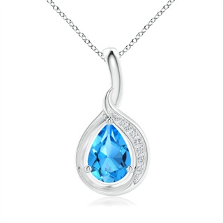 7x5mm AAAA Pear-Shaped Swiss Blue Topaz and Diamond Loop Pendant in White Gold