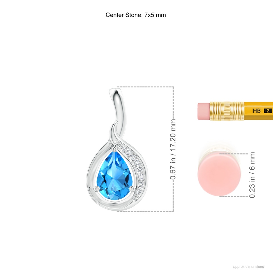 7x5mm AAAA Pear-Shaped Swiss Blue Topaz and Diamond Loop Pendant in White Gold ruler