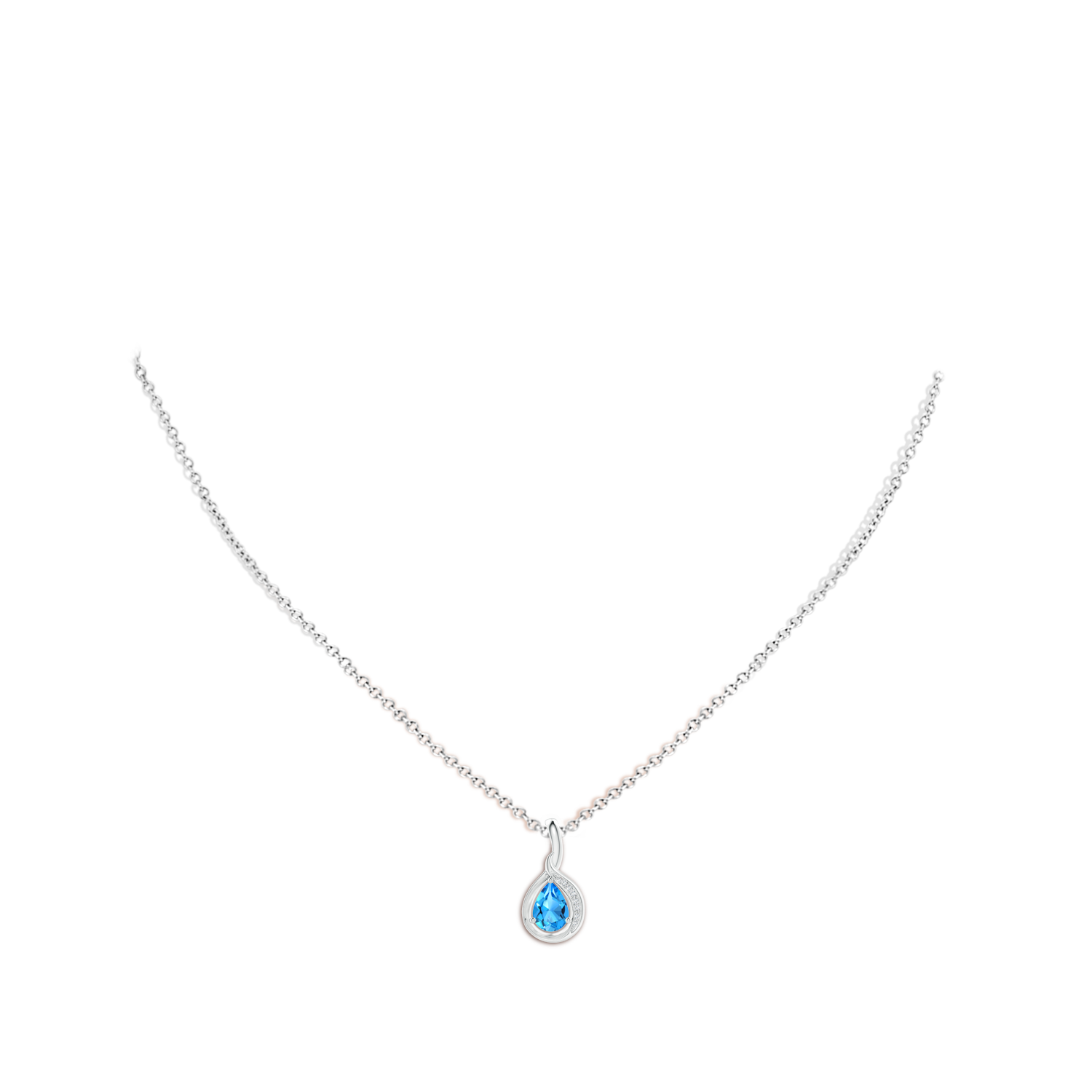 7x5mm AAAA Pear-Shaped Swiss Blue Topaz and Diamond Loop Pendant in White Gold - body_neck