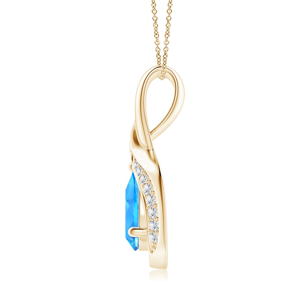 7x5mm AAAA Pear-Shaped Swiss Blue Topaz and Diamond Loop Pendant in Yellow Gold Side-1